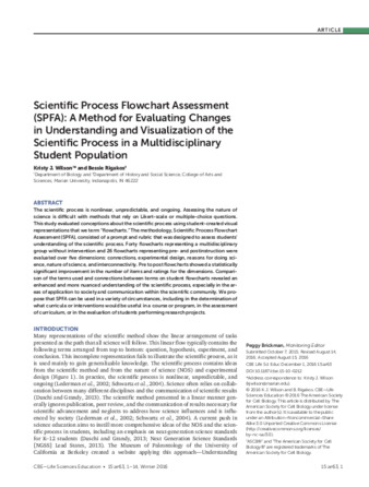 Scientific Process Flowchart Assessment (SPFA): A Method for Evaluating Changes in Understanding and Visualization of the Scientific Process in a Multidisciplinary Student Population 缩略图
