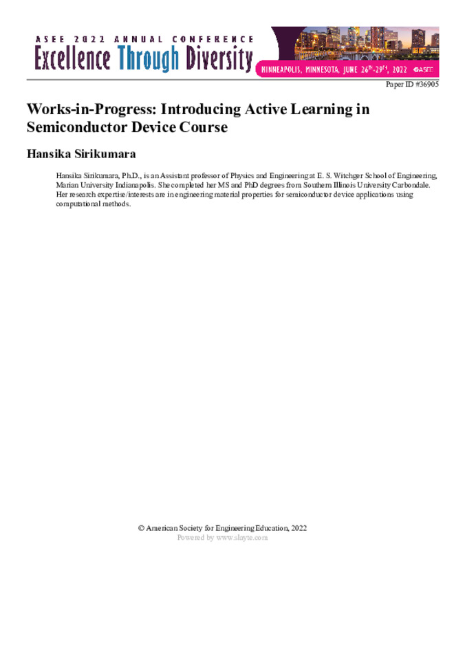  Works-in-Progress: Introducing Active Learning in Semiconductor Device Course 缩略图