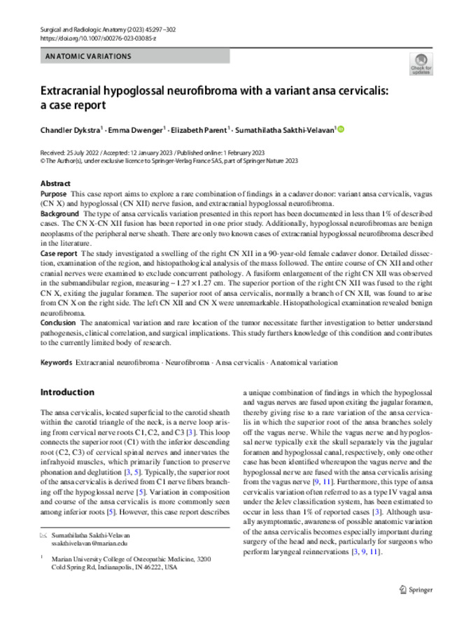  Extracranial hypoglossal neurofibroma with a variant ansa cervicalis: a case report  缩略图