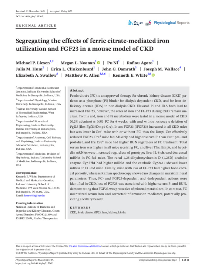Segregating the effects of ferric citrate-mediated iron utilization and FGF23 in a mouse model of CKD Miniature