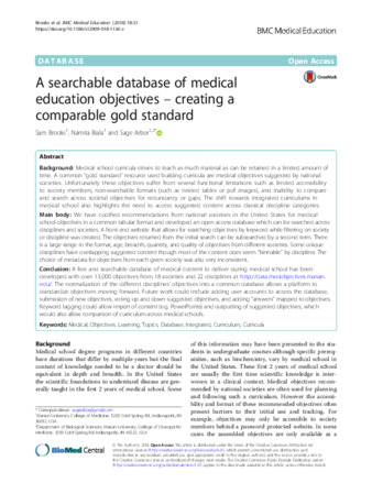 A searchable database of medical education objectives - creating a comparable gold standard. Thumbnail