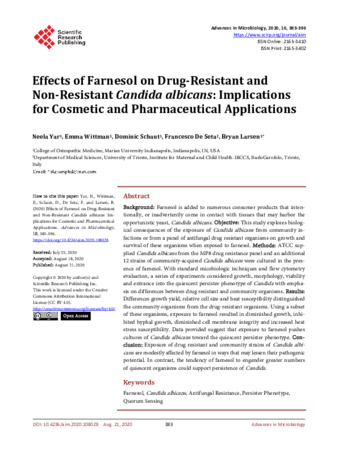 Effects of Farnesol on Drug-Resistant and Non-Resistant Candida albicans: Implications for Cosmetic and Pharmaceutical Applications Miniature