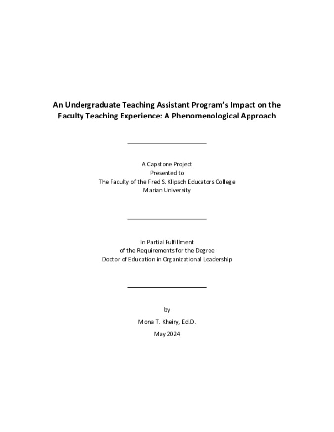 An Undergraduate Teaching Assistant Program’s Impact on the Faculty Teaching Experience: A Phenomenological Approach miniatura