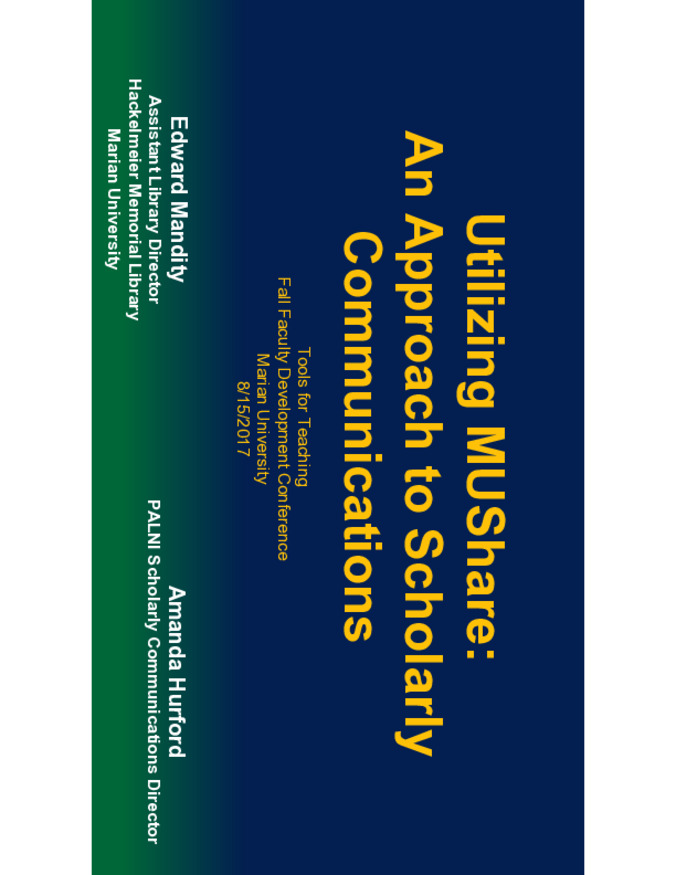 Utilizing MUShare: An Approach to Scholarly Communications 缩略图