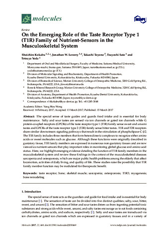 On the Emerging Role of the Taste Receptor Type 1 (T1R) Family of Nutrient-Sensors in the Musculoskeletal System. Thumbnail