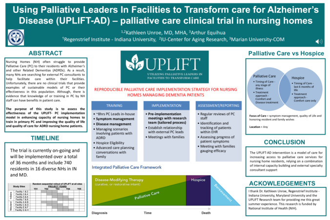 Using Palliative Leaders In Facilities to Transform care for Alzheimer’s Disease (UPLIFT-AD) – palliative care clinical trial in nursing homes Thumbnail