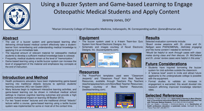 Using a Buzzer System and Game-based Learning to Engage Osteopathic Medical Students and Apply Content Thumbnail
